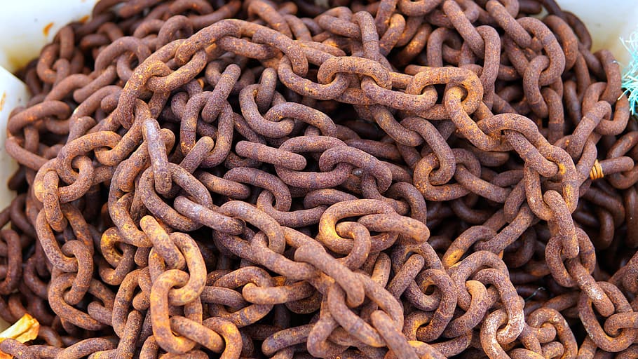 chains, iron, iron chains, metal, rust, steel, links of the chain, metal chain, chain, close-up