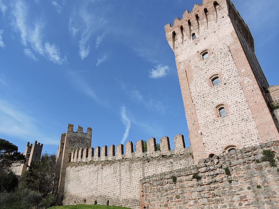 castle, torre, medieval, walls, fortification, sky, este, italy, architecture, built structure