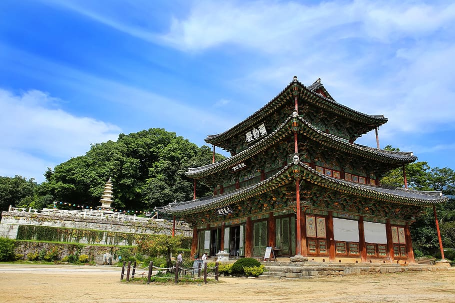 empresa jinshan, templo, seção, construção, budismo, coréia, turismo, paisagem, república da coreia, religião