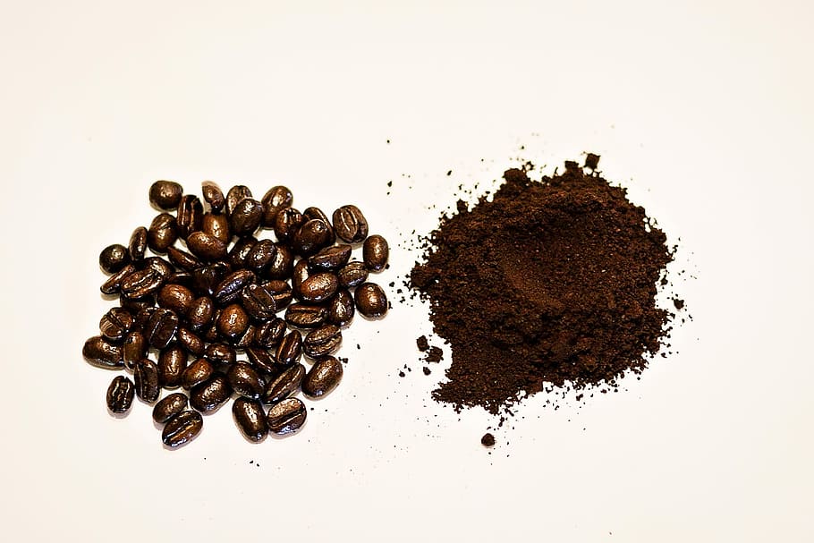помол, до и после, бобы, коричневый цвет, кофе, кофейные зерна, ингредиент, ингредиенты, кофеин, напиток
