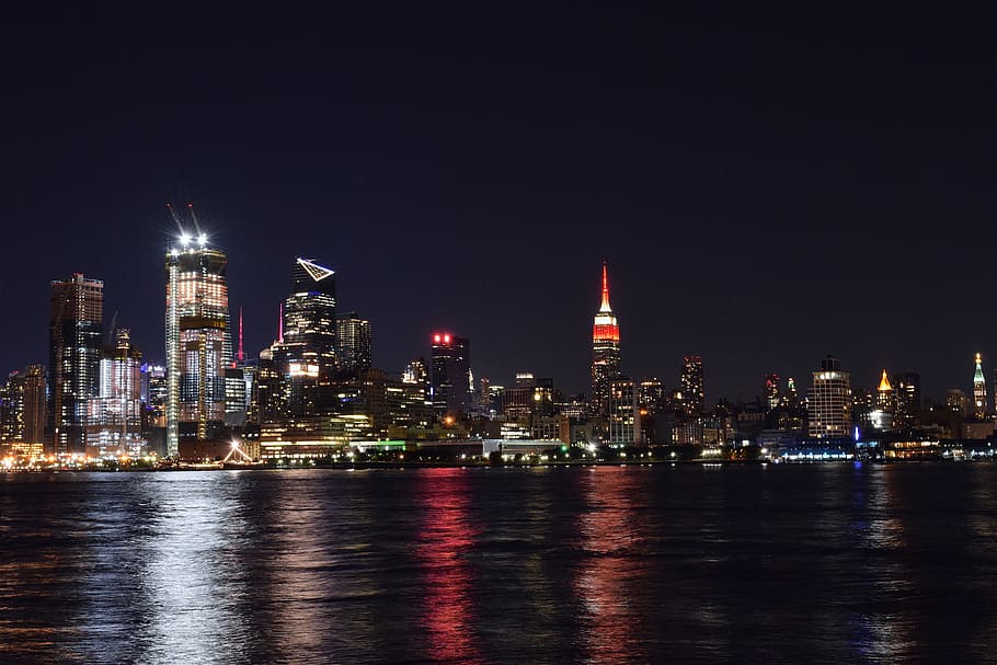 new york city, skyline, night, new york city skyline, urban, manhattan, cityscape, building, architecture, skyscraper