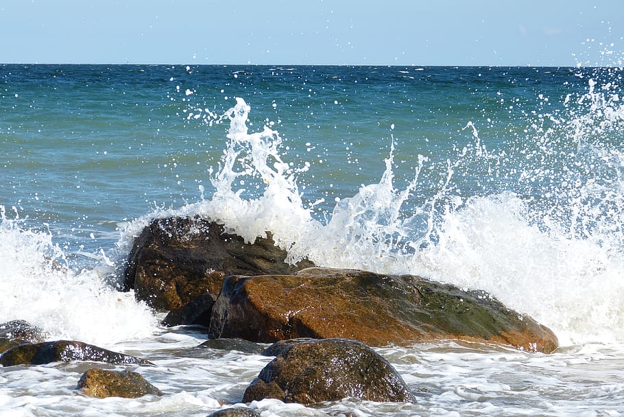 mar báltico, rocha, mar, agua, costa, paisagem, natureza, férias, banco, onda
