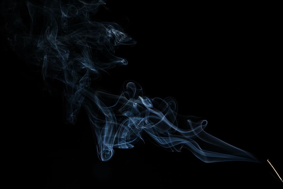 ilustração de fumaça, não, incenso, cheiro, escuro, descanso, fundo preto, fumaça - estrutura física, tiro do estúdio, movimento