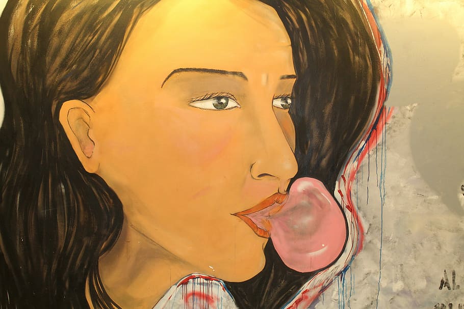 Murals, Woman, Chewing Gum, Expression, girl, street art, face, milan, wall, headshot