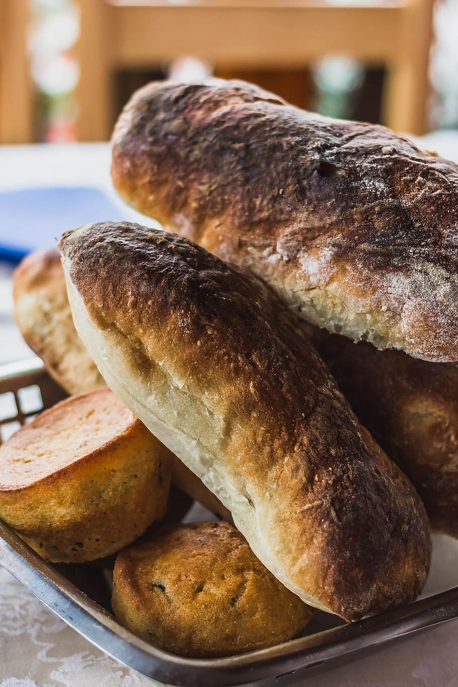 breadbasket, bread, basket, brown, roll, eat, breakfast, food, baked goods, pastries