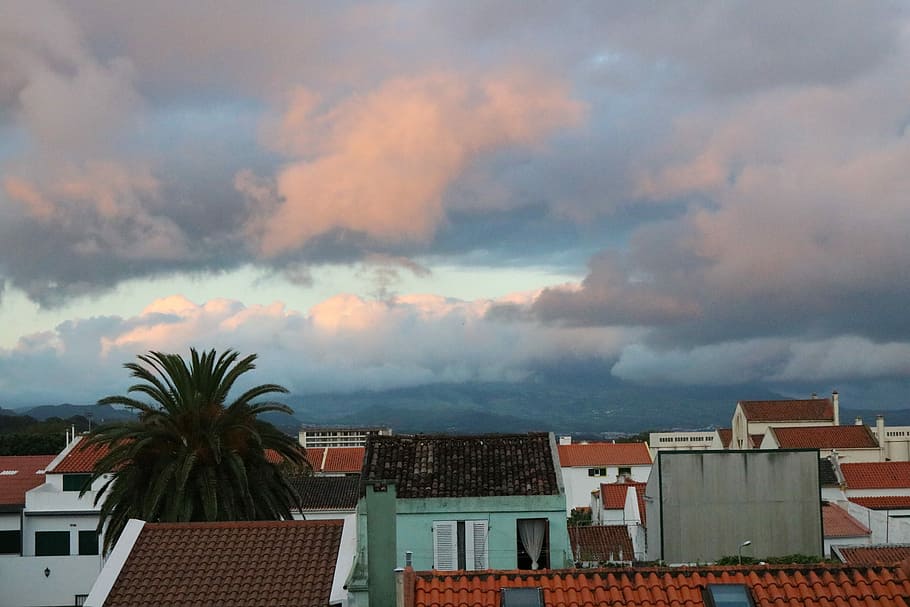 Ponta Delgada, Cloud, Landscape, Horizon, panorama, sky, eventide, building exterior, architecture, built structure