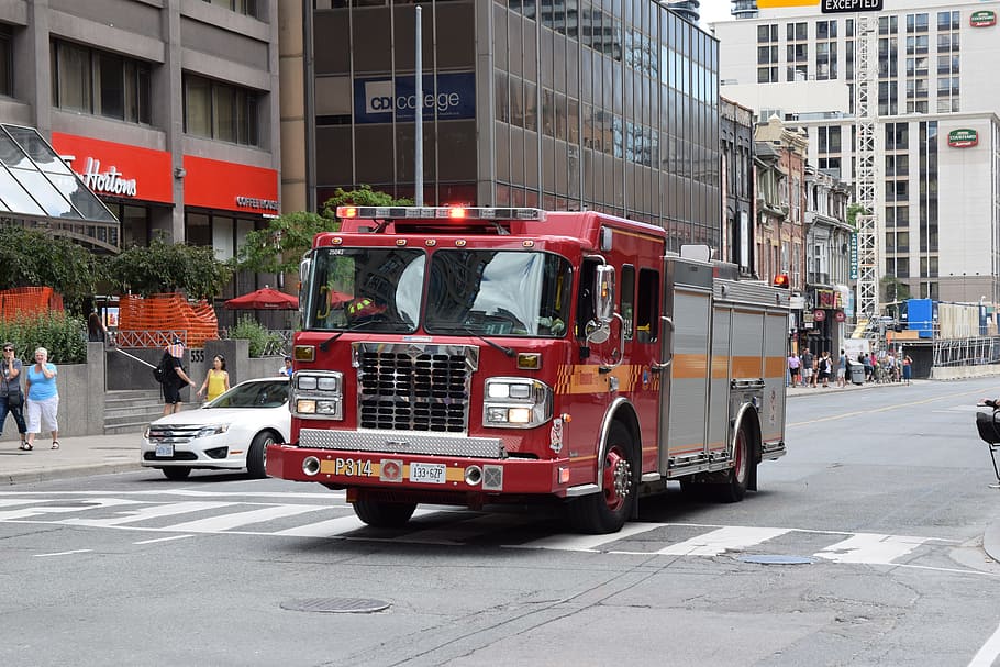 Fire Truck, Toronto, Yonge Street, fire, emergency, siren, street, building exterior, city, architecture