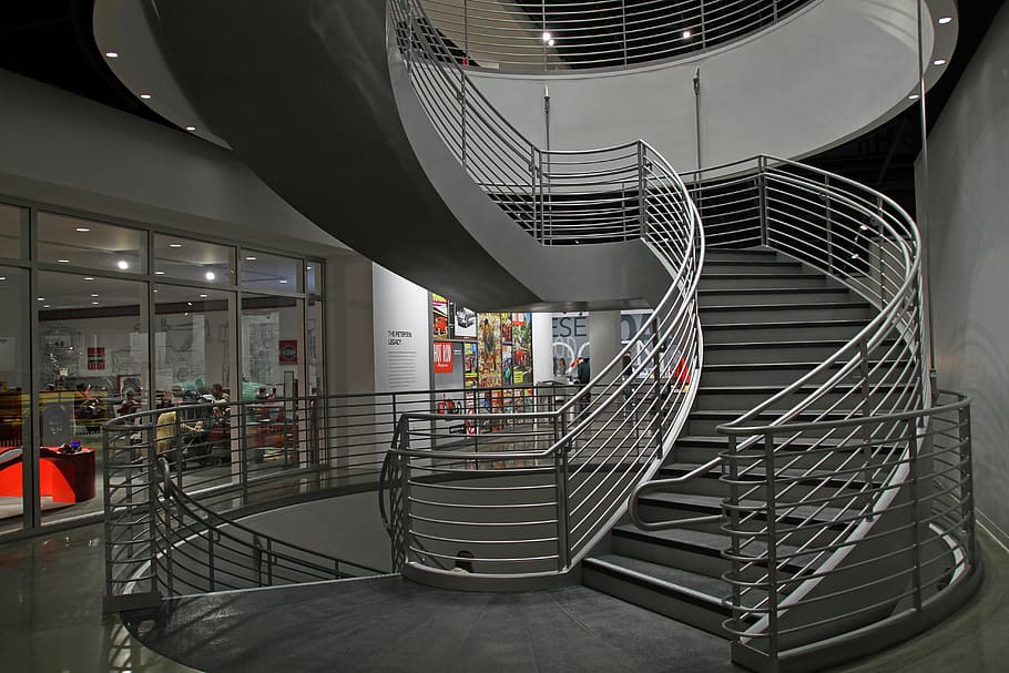 escadas, museu automotivo de petersen, califórnia, dentro de casa, arquitetura, moderna, estrutura construída, ninguém, cidade, escada