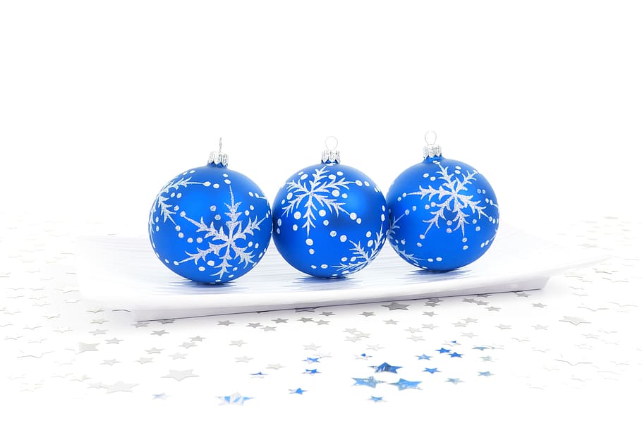 three, baubles, snowflakes accents, rectangular, plate, ball, bauble, christmas, decoration, decorative