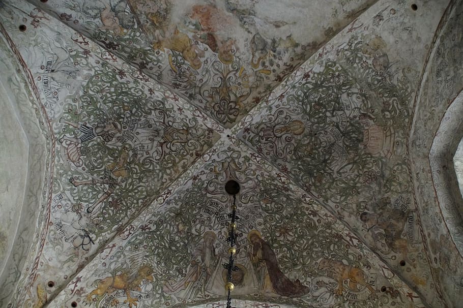 ceiling painting, old, blanket, church, middle ages, vault, art, ornament, historically, chapel