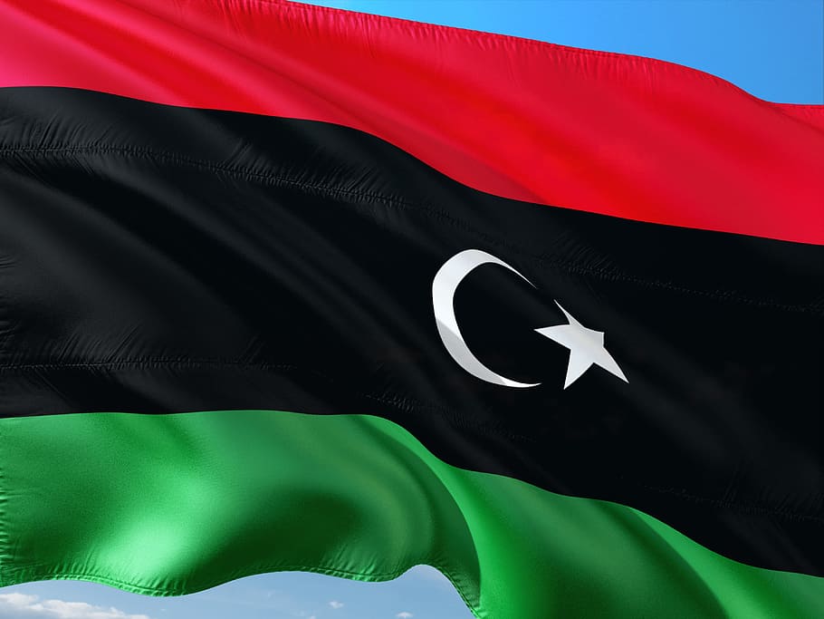 internacional, bandera, libia, norte de áfrica, rojo, color negro, patriotismo, parte del cuerpo humano, color verde, gente