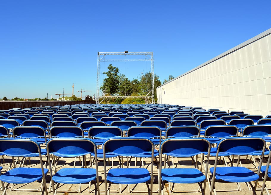 Chairs, Folding Chair, Metal, chair, plastic, in the, blue, lecture, concert, leisure
