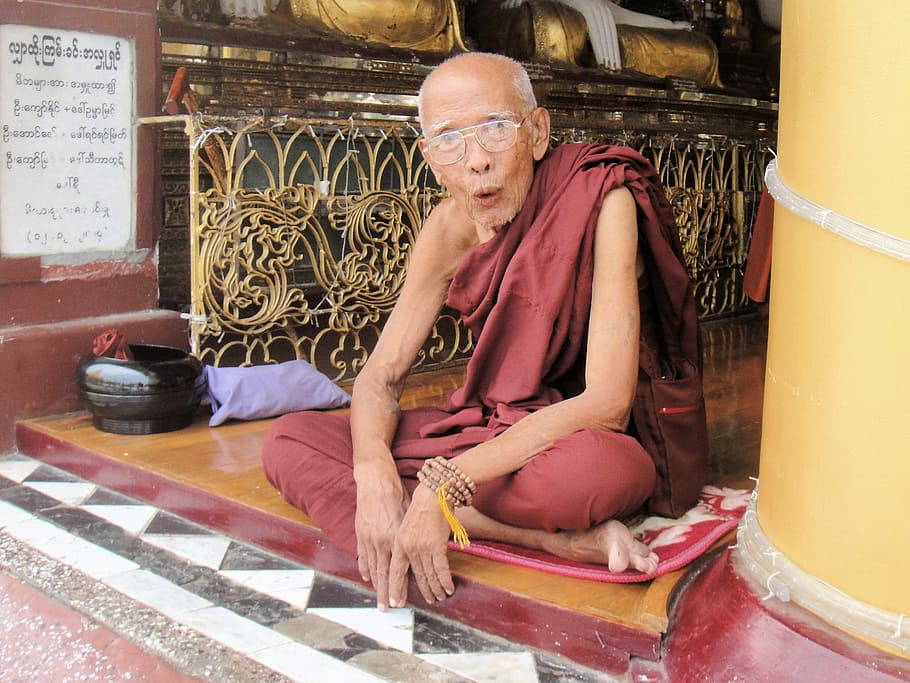 bhikkhu, Myanmar, agama, agama Buddha, Burma, iman, setia, tua, lanjut usia...