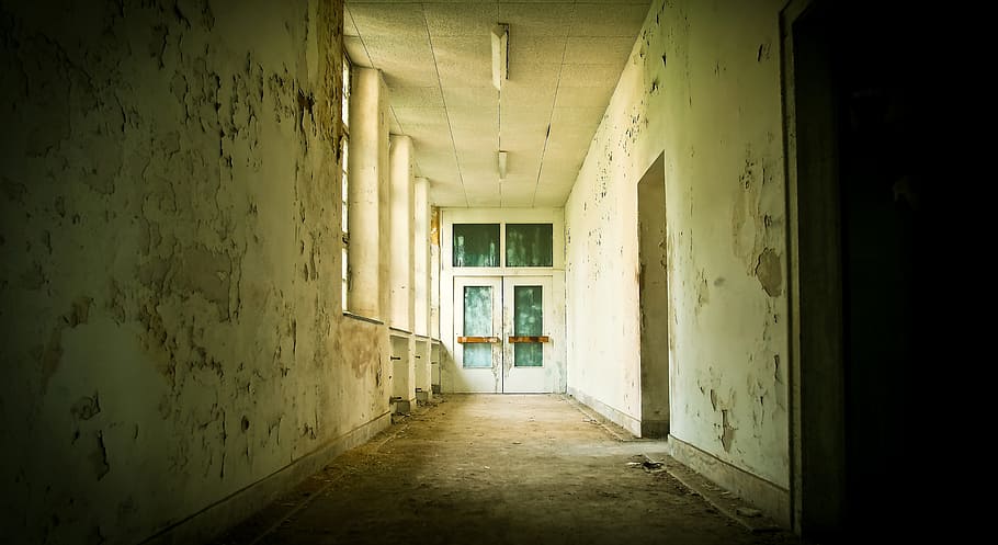 white, concrete, hallway, daytime, lost places, lapsed, old, leave, ruin, building