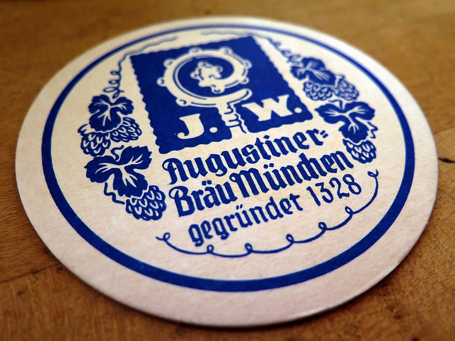 beer coasters, coaster, augustiner, brew, munich, augustiner cellar, text, close-up, indoors, wood - material