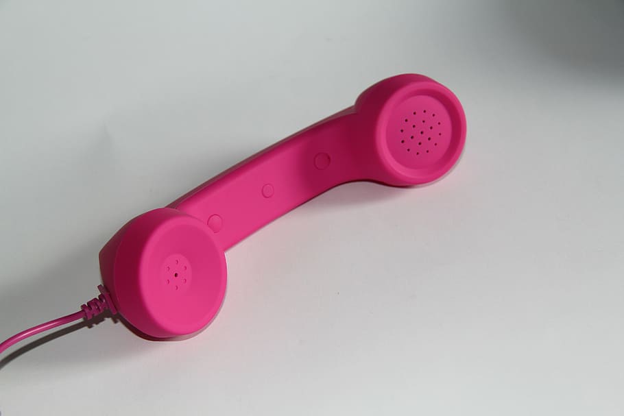 pink, telephone, handle, white, surface, phone, telephone handset, communication, networking, global