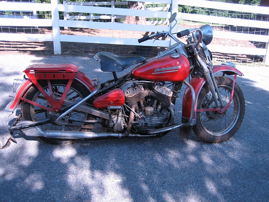 red bobber motorcycle, motorcycle, bike, harley davidson, harley, davidson, chopper, ride, transportation, speed