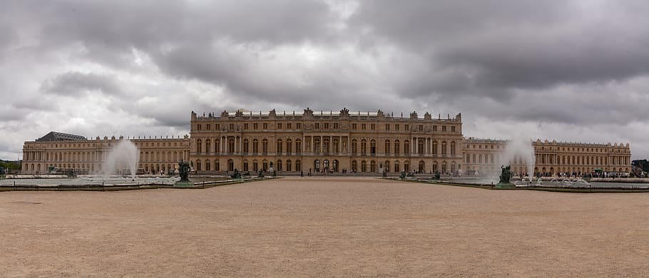istana versailles, panorama, france, istana, arsitektur, tengara, versailles, Paris, kerajaan, awan - langit