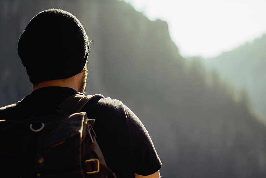 man, wearing, backpack, beanie, selective, potography, nature, mountains, people, guy