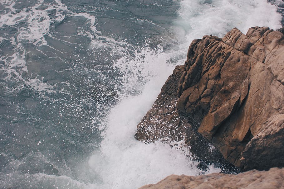 rochas, penhascos, costa, água, ondas, respingo, mar, oceano, rocha, movimento