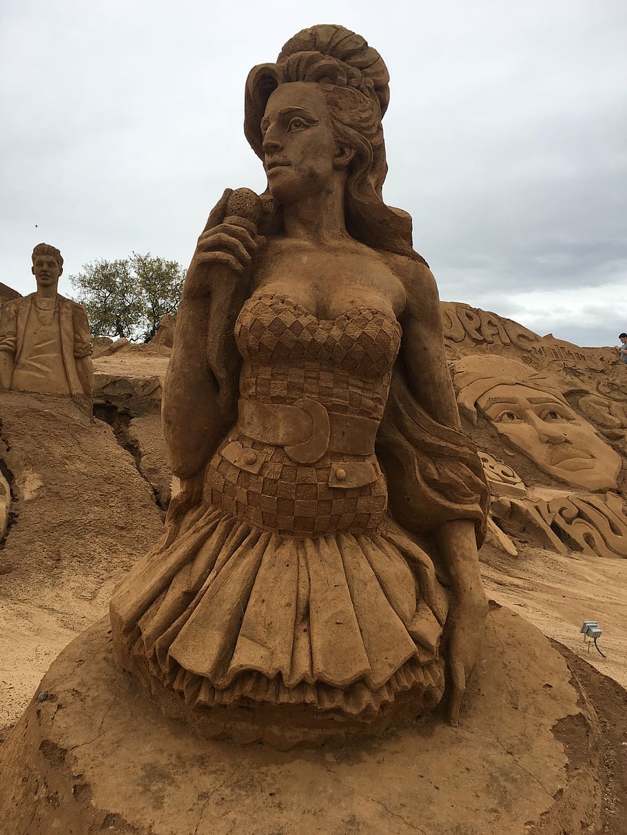amy, sand, sandburg, beach, sand sculpture, sand sculptures, artwork, portugal, sandworld, statue