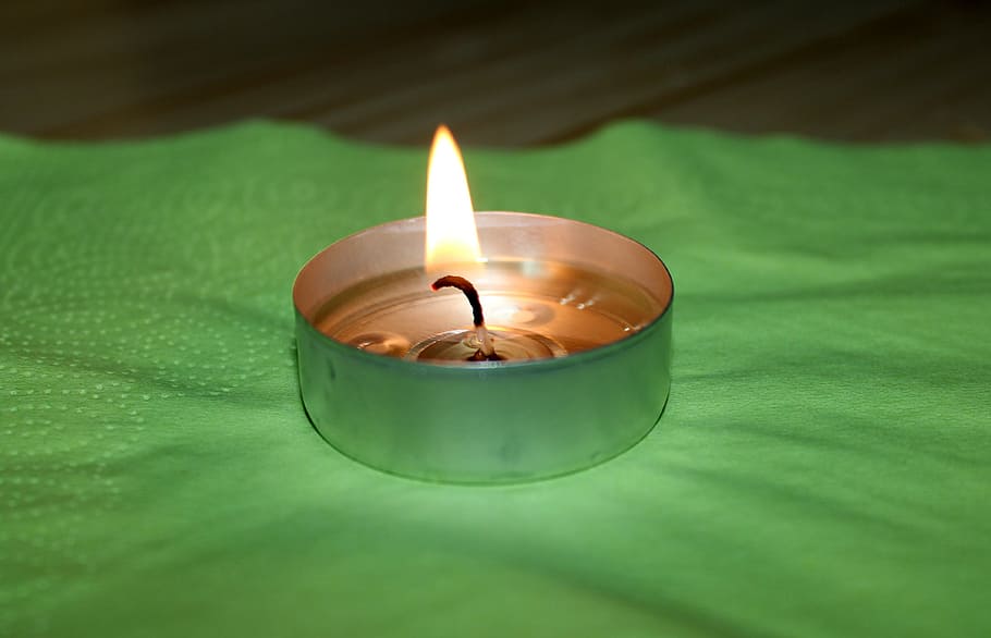 candle, heater, mood, evening, glow, the flame, fire, flame, green color, illuminated