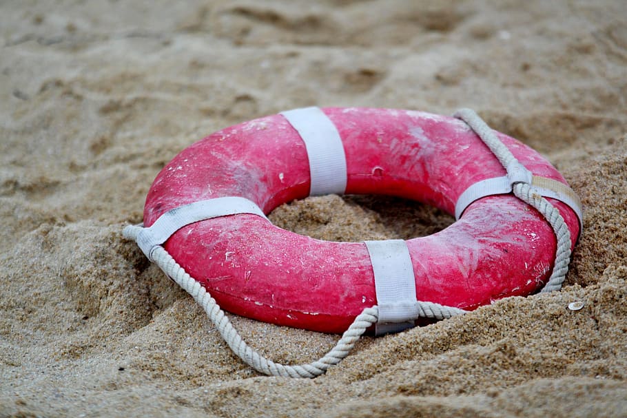 red, lifeguard ring, sand, structure, sea, beach, gumyeonghwan, lifesaving, rescue tube, tube