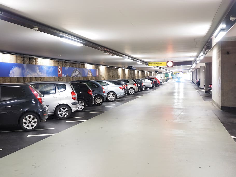 veículo de cores sortidas, estacionado, parque de estacionamento de vários andares, estacionamento, nível do parque, parque, espaço alternativo, nível de estacionamento, completo, automóveis