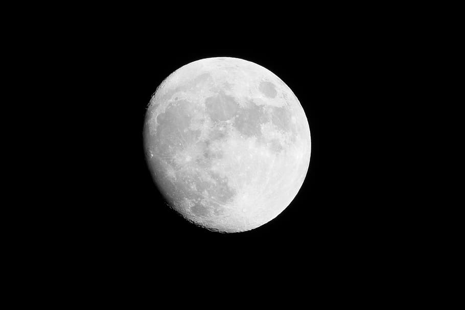 completo, lua, horário noturno, preto, cinza, noite, branco, astronomia, lua cheia, lua Superfície