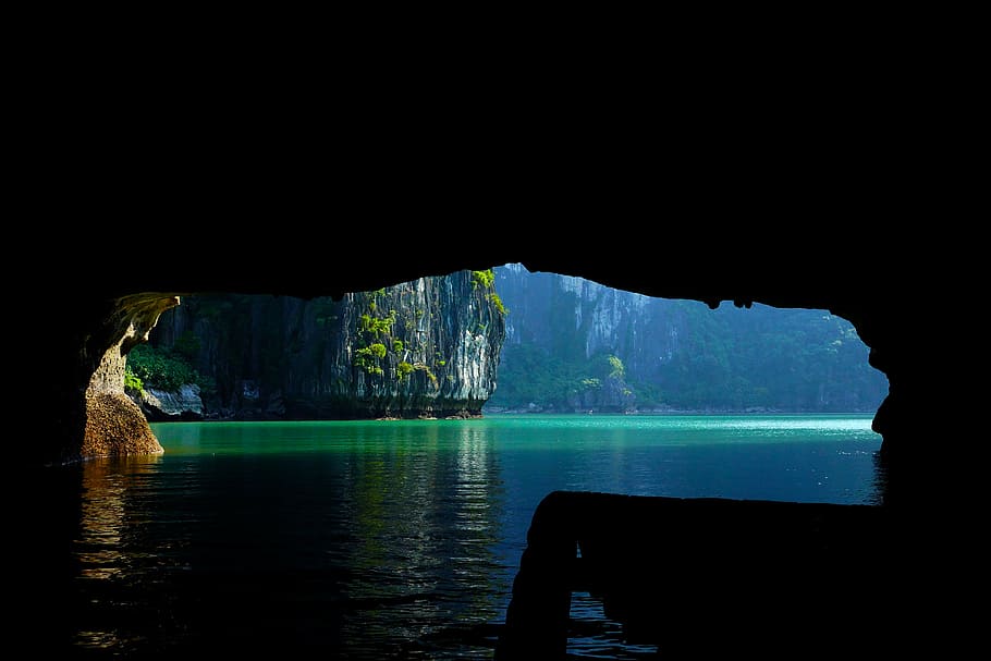 cave interior, halong bay vietnam, vietnam, sea, water, rock, tranquility, tranquil scene, nature, rock - object