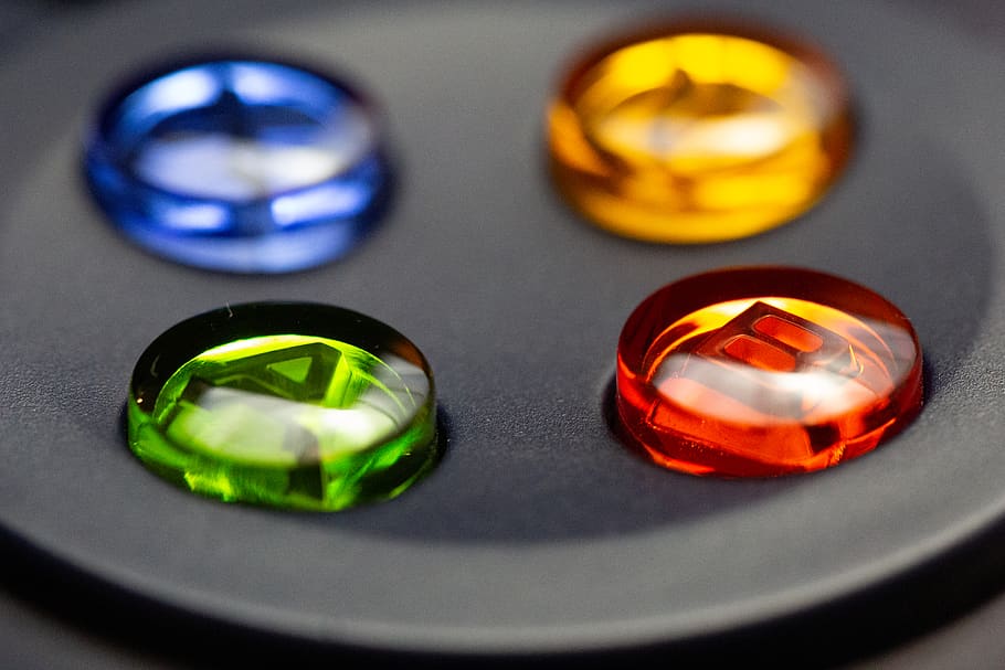 game, controller, buttons, shiny, colorful, plastic, fun, play, entertainment, macro