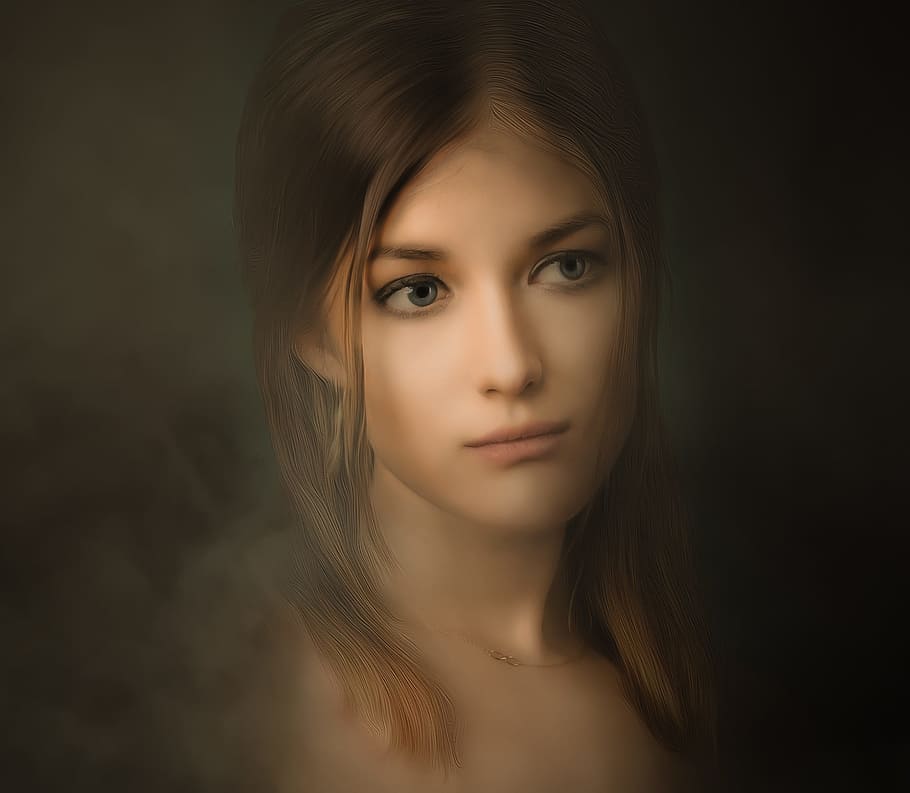 woman portrait illustration, portrait, woman, bella, look, headshot, one person, looking at camera, women, front view