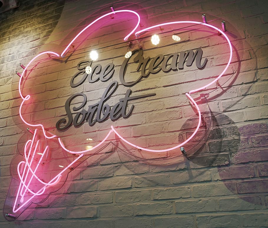 Ice Cream, Graphics, Image, Symbol, Free, a neon sign, text, communication, illuminated, close-up