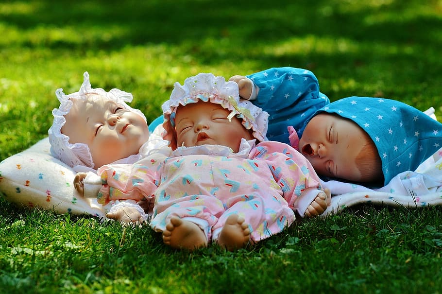 three, sleeping, baby, d, olls, babies, sleep, eyes closed, peaceful, cute