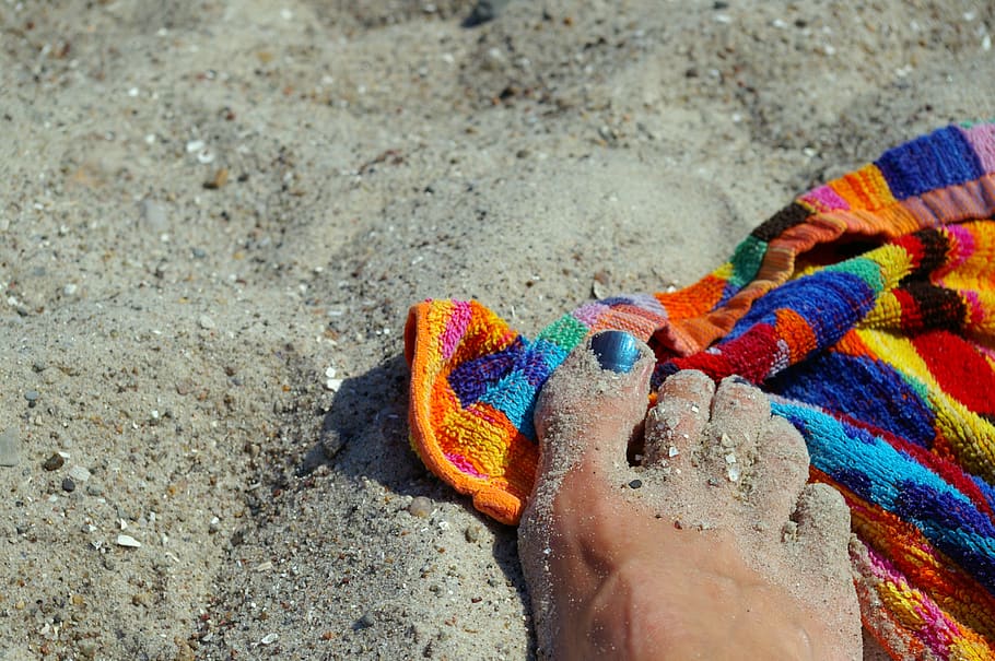 summer, sun, beach, sea, beach sand, vacations, bath towel, swim, holidays, nail varnish