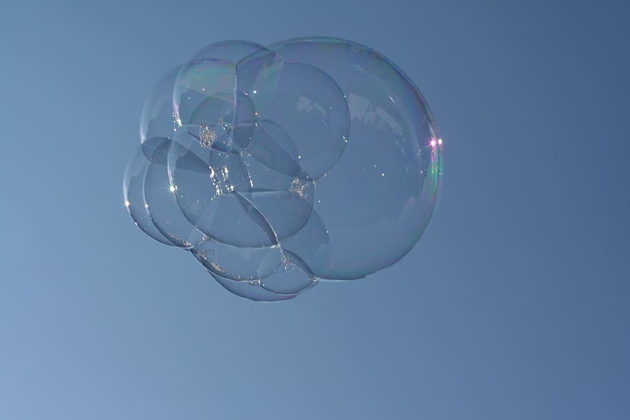 bubbles on air, soap bubble, sky, blue, cloud, blow, fly, weightless, shimmer, float