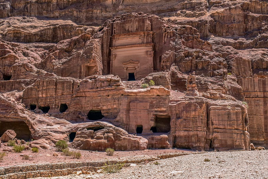 petra, jordânia, cavernas, antiga, monumento, arquitetura, marco, deserto, cultura, fachada