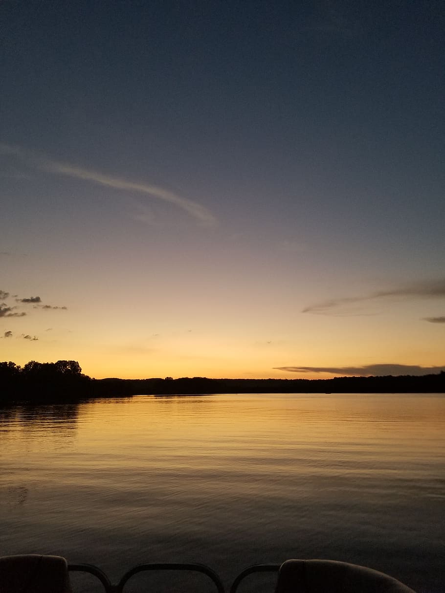 tennessee river, sunset, boat, sky, beauty in nature, scenics - nature, water, tranquil scene, tranquility, lake