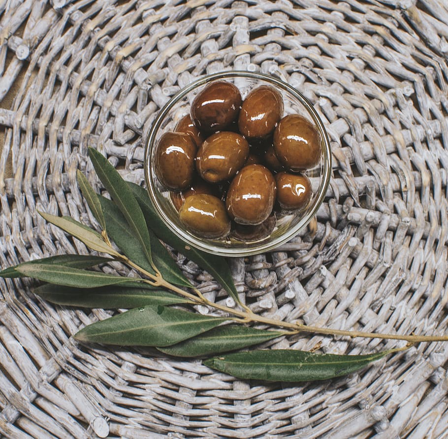 olives, green, mediterranean, olive, greece, food and drink, food, container, wicker, basket