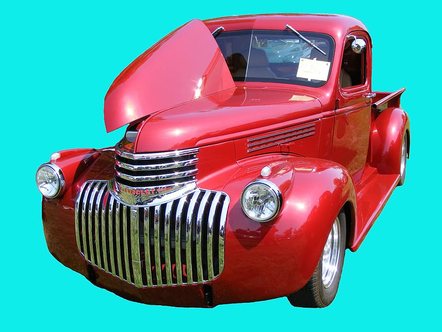 Chevrolet, coche, camioneta, rojo, vintage, clásico, restaurado, restauración, brillante, hermoso
