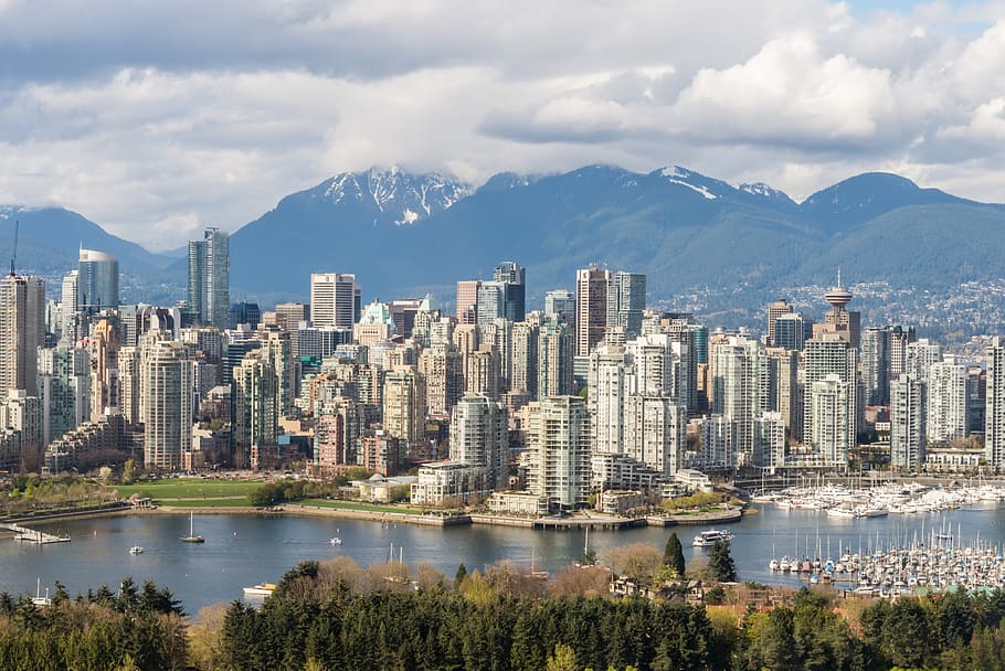 Vancouver, horizonte, columbia britânica, canadá, montanhas, centro da cidade, o palco, cidade, arquitetura, paisagem urbana