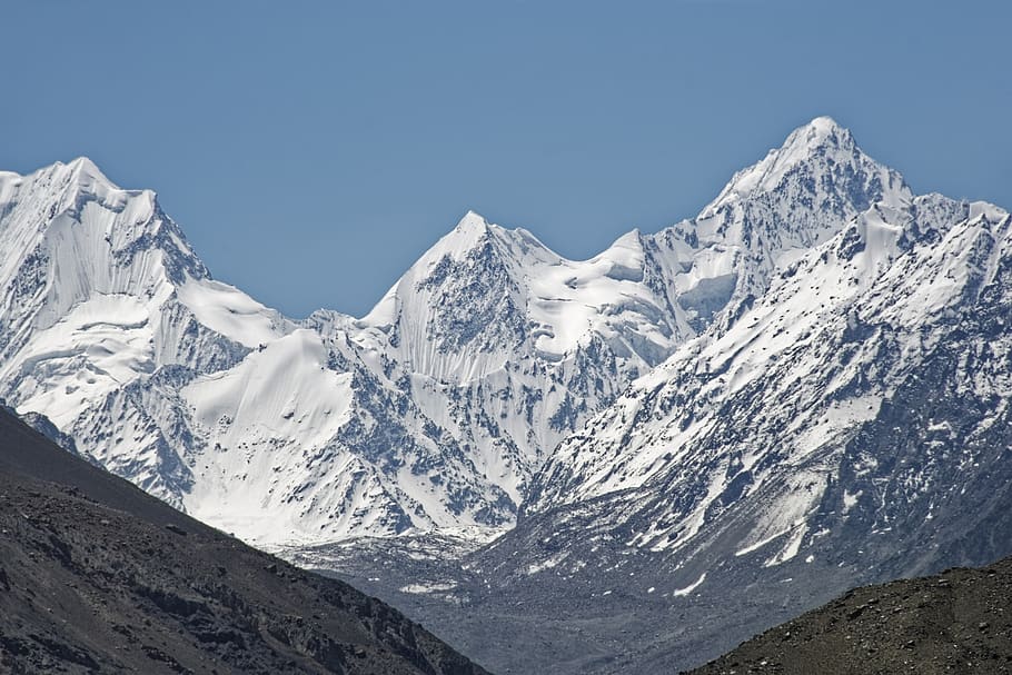tajikistan, provinsi gunung-badakhshan, pamir, pegunungan tinggi, lembah pandsch, pemandangan, alam, puncak, salju, gletser