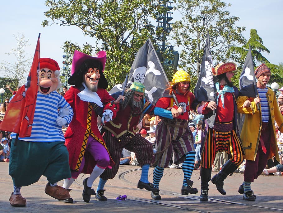 group, people, wearing, pirate costume, Disneyland, Disney, Paris, disneyland paris, theme, disney parade