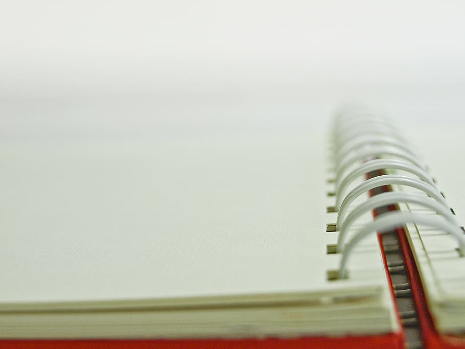 white notebook, note, book, paper, diary, selective focus, copy space, spiral notebook, close-up, publication