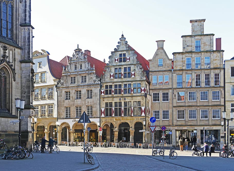 Münster, Westfalen, Principal, Market, principal market, drubbel, gabled houses, archway, city ​​münster, stadtmitte
