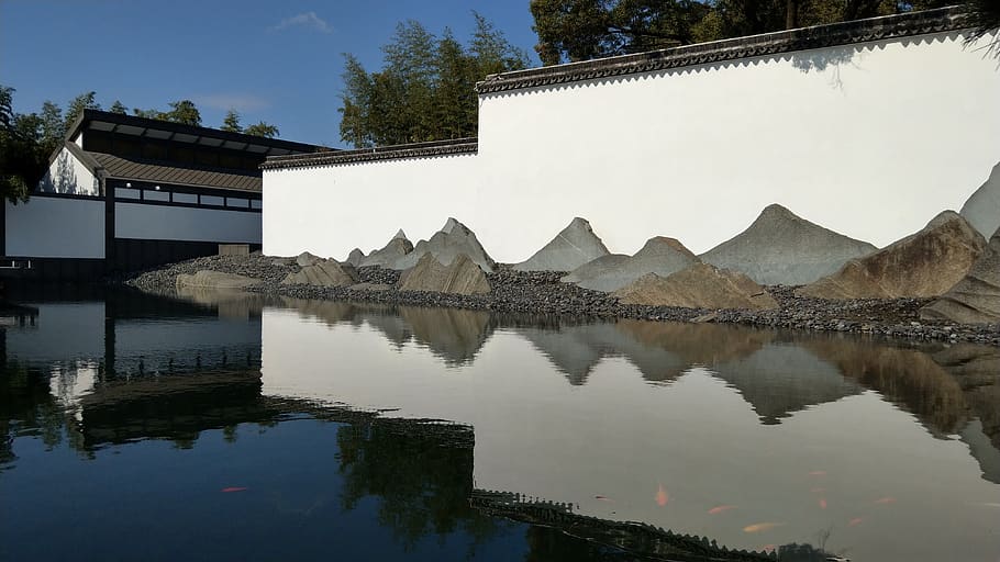 i m pei, suzhou, museum, garden, water, building, rockery, ieoh ming pei, musium, reflection