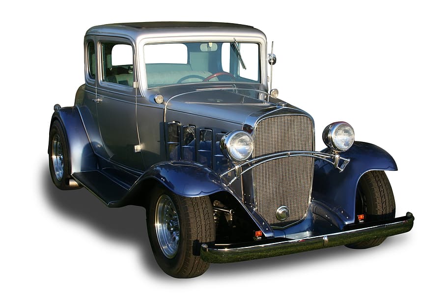 mobil vintage, hot rod, coupe, latar belakang putih, mode transportasi, kendaraan darat, angkutan, Kendaraan bermotor, mobil, studio ditembak