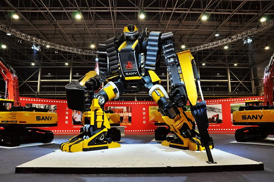 yellow, black, inside, building, Robot, Heavy Industry, 31 robot, 31 heavy industry, explanation, indoors