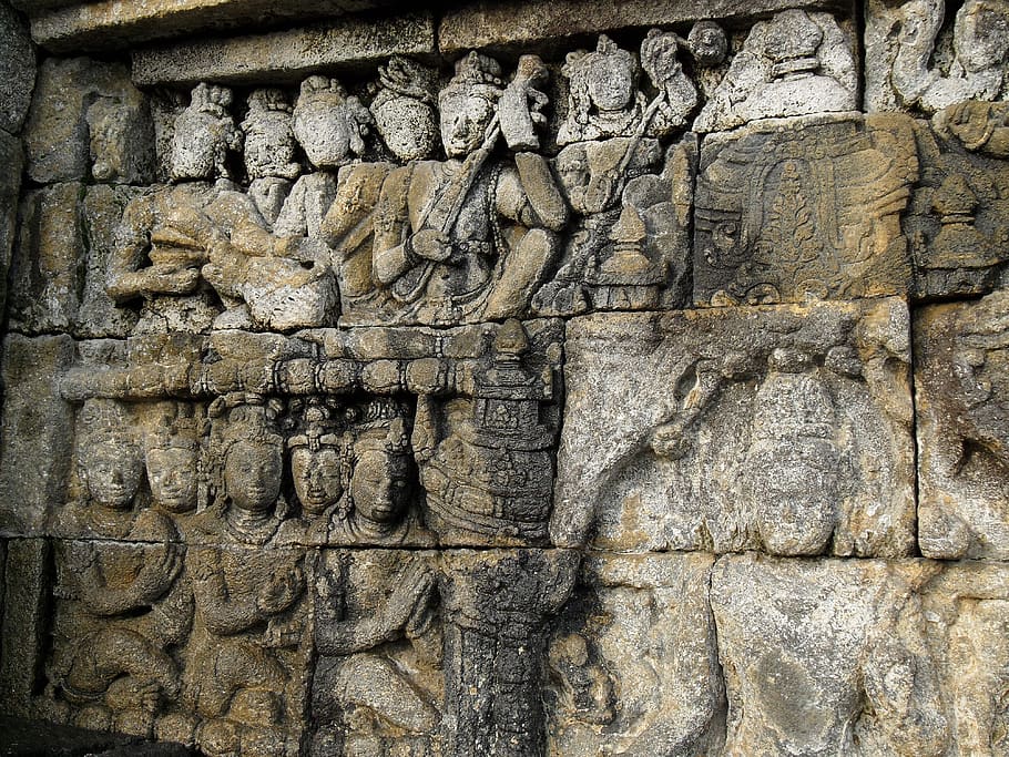 borobudur, indonesia, temple, buddhism, relief, java, yogjakarta, religion, art and craft, craft