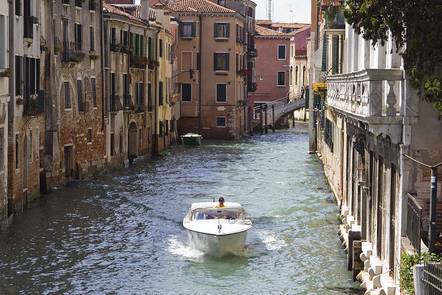 ヴェネツィア, ベネシア, イタリア, チャネル, 水, 夏, 休日, ロマンチック, パワーボート, 水上タクシー